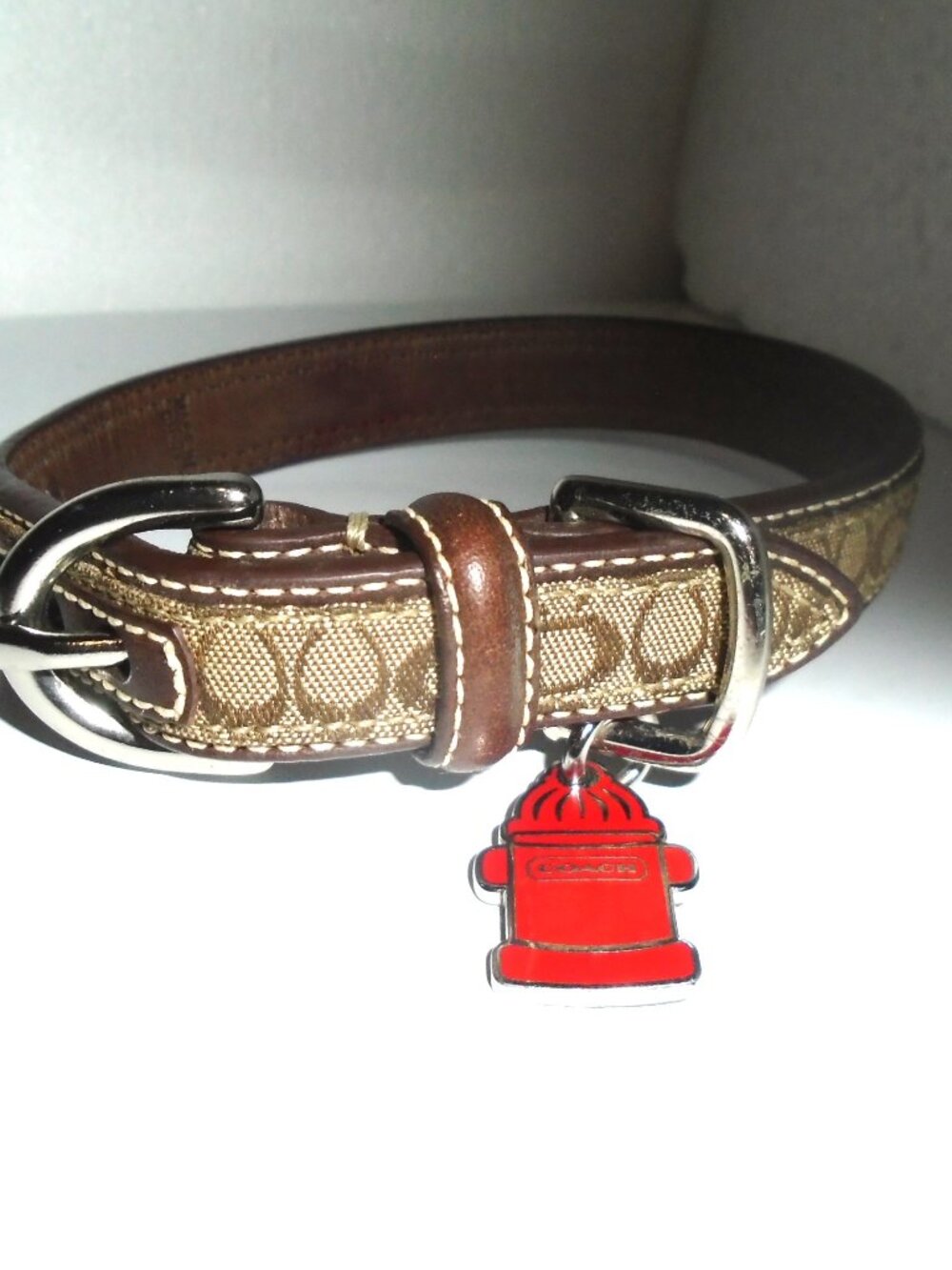 COACH BROWN LEATHER BROWN JACQUARD SIGNATURE C DOG PET COLLAR 60178 SIZE SMALL - Picture 4 of 16